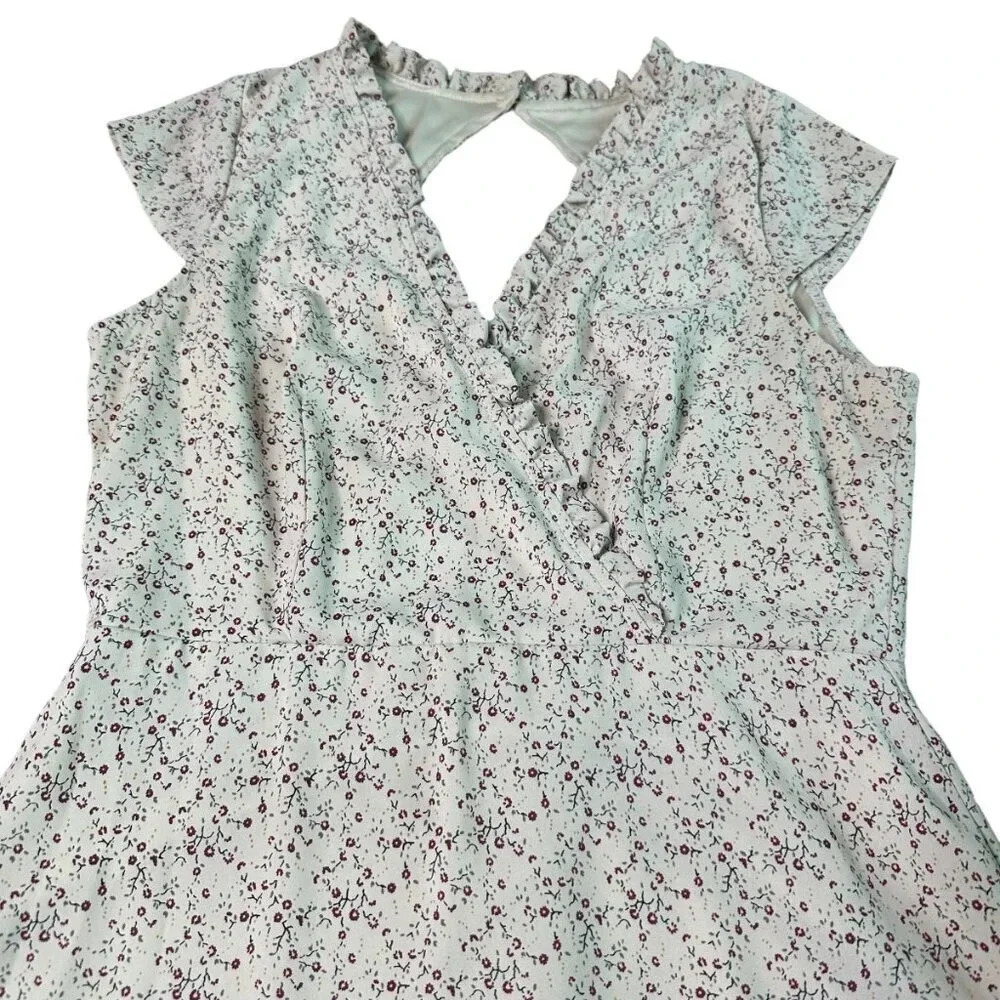 Lulus Off-White Floral Print Dress Mini Open Back Ruffle Size Medium Women's - Picture 3 of 12